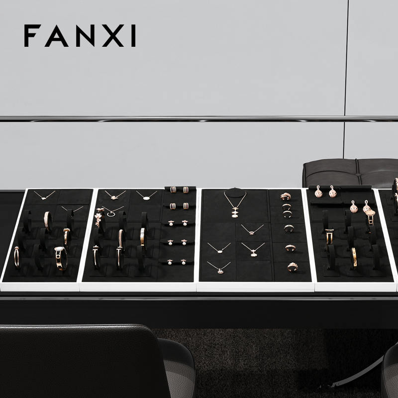 P179 Originality Black Microfiber Jewelry Tray Decoration Storage Organizer Box Necklace Earring Ring Pendant Cream Jewelry Tray