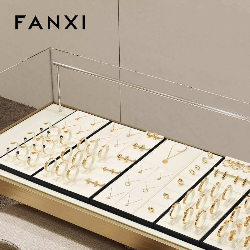 P178 Originality Beige Microfiber Jewelry Tray Decoration Storage Organizer Box Necklace Earring Ring Pendant Cream Jewelry Tray