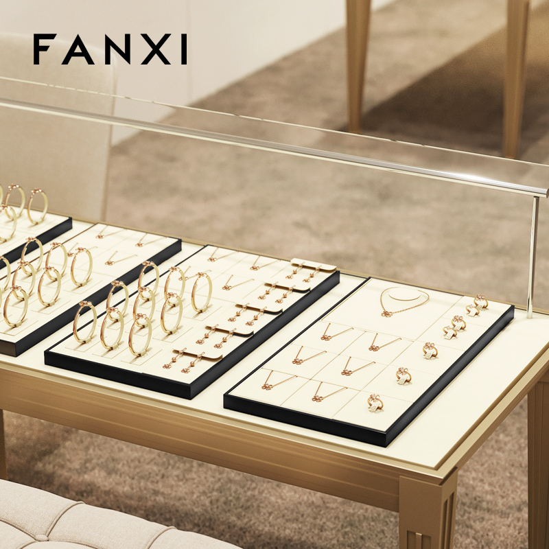 P178 Originality Beige Microfiber Jewelry Tray Decoration Storage Organizer Box Necklace Earring Ring Pendant Cream Jewelry Tray