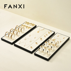 P178 Originality Beige Microfiber Jewelry Tray Decoration Storage Organizer Box Necklace Earring Ring Pendant Cream Jewelry Tray