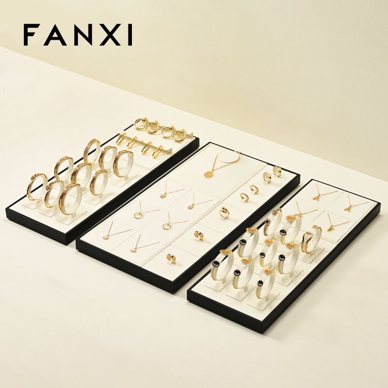 P178 Originality Beige Microfiber Jewelry Tray Decoration Storage Organizer Box Necklace Earring Ring Pendant Cream Jewelry Tray