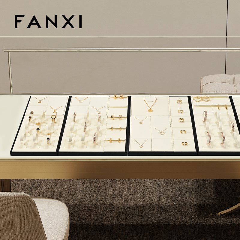 P178 Originality Beige Microfiber Jewelry Tray Decoration Storage Organizer Box Necklace Earring Ring Pendant Cream Jewelry Tray