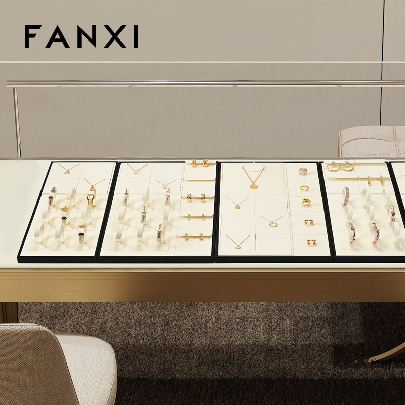 P178 Originality Beige Microfiber Jewelry Tray Decoration Storage Organizer Box Necklace Earring Ring Pendant Cream Jewelry Tray