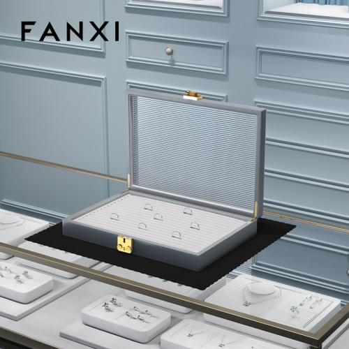 FANXI Classic design jewelry storage case with microfiber inside and acrylic lid jewelry box
