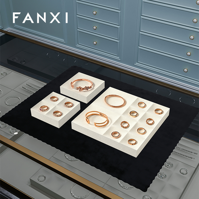 FANXI custom beige jewellery service tray for ring earrings necklace bracelet micofiber Jewelry Exhibitor tray