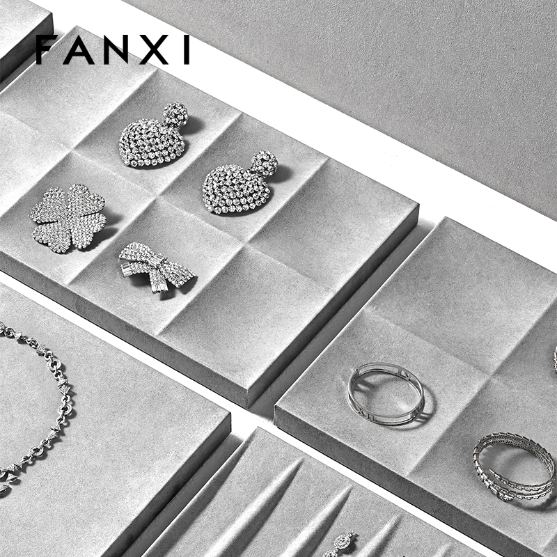 FANXI custom gray jewellery service tray for ring earrings necklace bracelet micofiber Jewelry Exhibitor tray