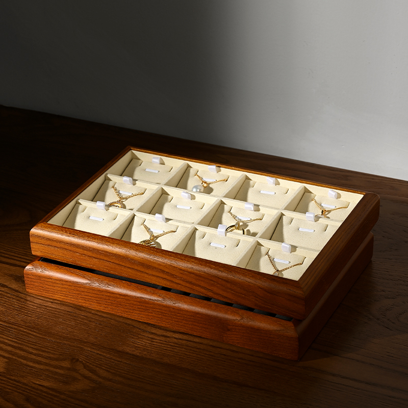 FANXI Customise wooden multi-function leather jewellery display tray with microfiber inside