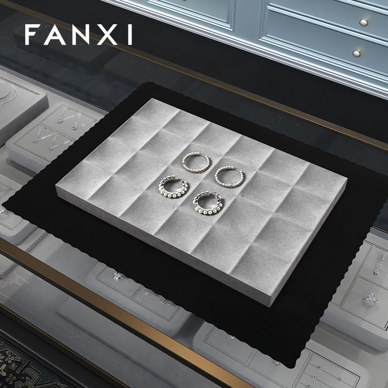 FANXI custom gray jewellery service tray for ring earrings necklace bracelet micofiber Jewelry Exhibitor tray