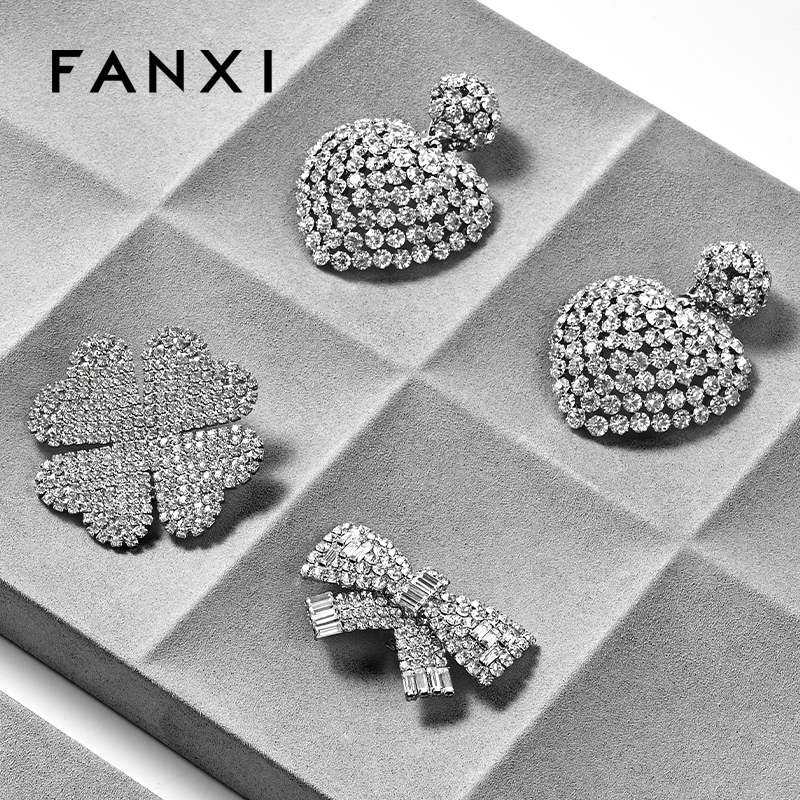 FANXI custom gray jewellery service tray for ring earrings necklace bracelet micofiber Jewelry Exhibitor tray