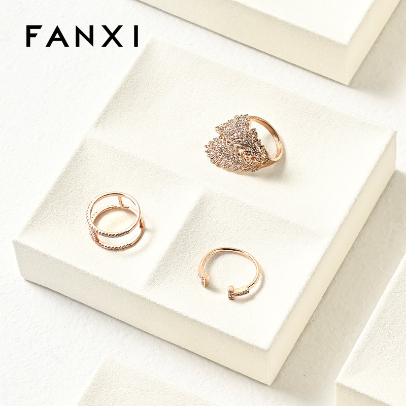 FANXI custom beige jewellery service tray for ring earrings necklace bracelet micofiber Jewelry Exhibitor tray