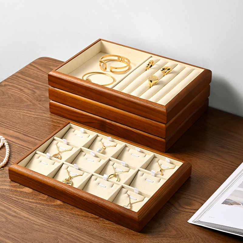 FANXI Customise wooden multi-function leather jewellery display tray with microfiber inside