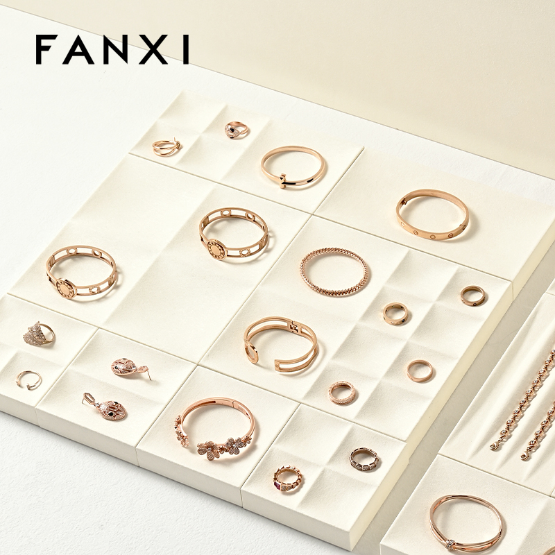 FANXI custom beige jewellery service tray for ring earrings necklace bracelet micofiber Jewelry Exhibitor tray