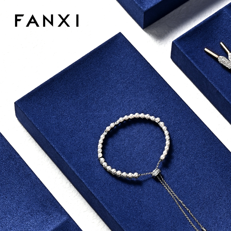 FANXI custom blue jewellery service tray for ring earrings necklace bracelet micofiber Jewelry Exhibitor tray