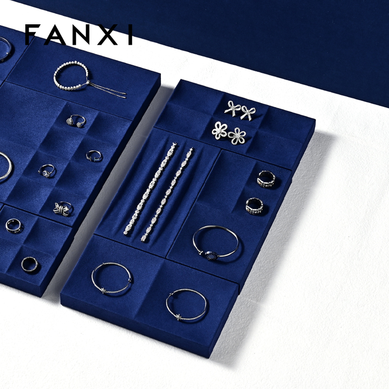 FANXI custom blue jewellery service tray for ring earrings necklace bracelet micofiber Jewelry Exhibitor tray
