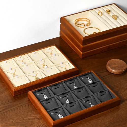 FANXI Customise wooden multi-function leather jewellery display tray with microfiber inside