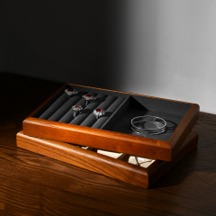 FANXI Customise wooden multi-function leather jewellery display tray with microfiber inside
