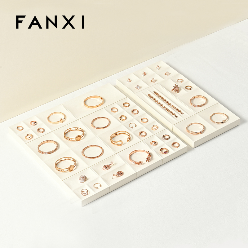 FANXI custom beige jewellery service tray for ring earrings necklace bracelet micofiber Jewelry Exhibitor tray