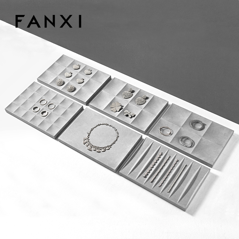 FANXI custom gray jewellery service tray for ring earrings necklace bracelet micofiber Jewelry Exhibitor tray