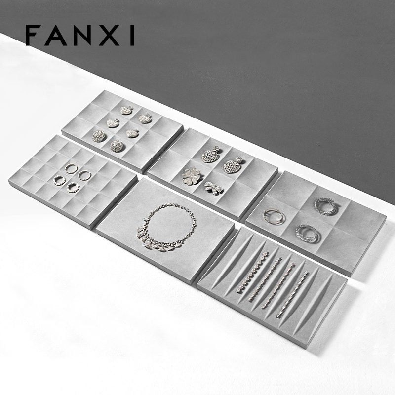FANXI custom gray jewellery service tray for ring earrings necklace bracelet micofiber Jewelry Exhibitor tray