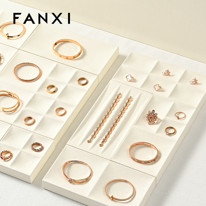 FANXI custom beige jewellery service tray for ring earrings necklace bracelet micofiber Jewelry Exhibitor tray