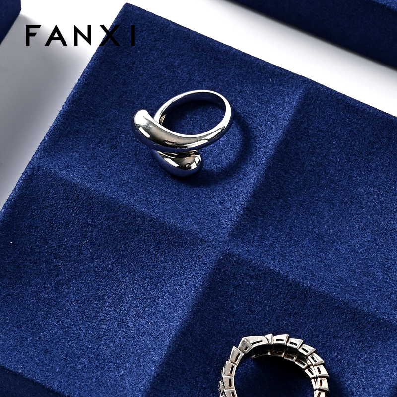 FANXI custom blue jewellery service tray for ring earrings necklace bracelet micofiber Jewelry Exhibitor tray