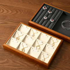 FANXI Customise wooden multi-function leather jewellery display tray with microfiber inside