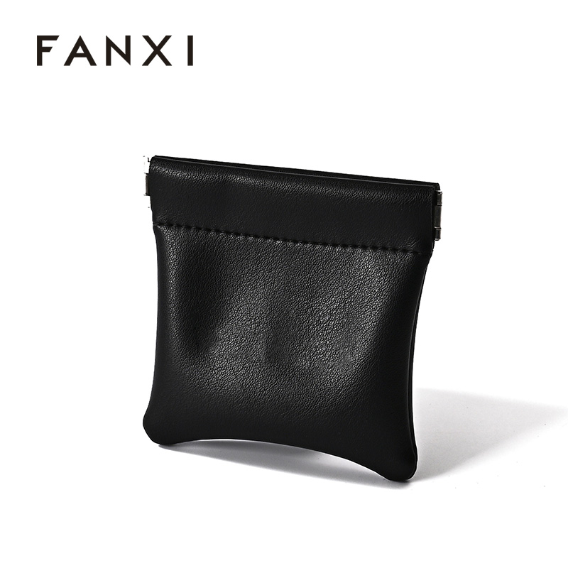 FANXI New arrival Luxury pu leather resin logo cover for makeup ring earring pendant package jewelry pouch