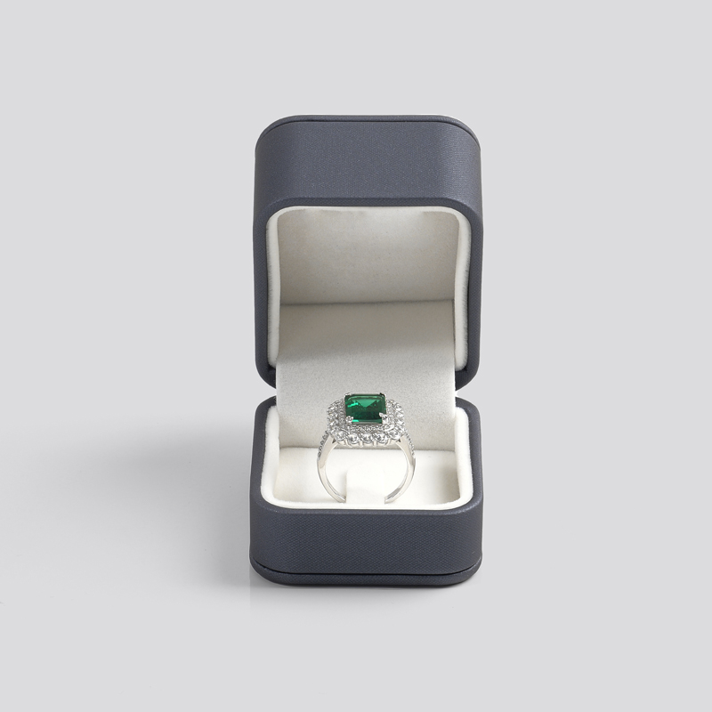 PU Leather Blue Ring Box Velvet Inside Jewellery Packaging Box