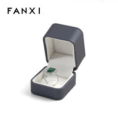 PU Leather Blue Ring Box Velvet Inside Jewellery Packaging Box