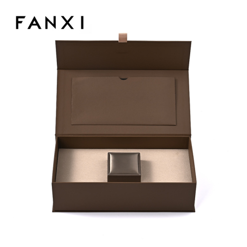 FANXI Custom logo brown Leather Jewelry Box Ring Earrings Pendant Necklace Box Jewelry Packaging
