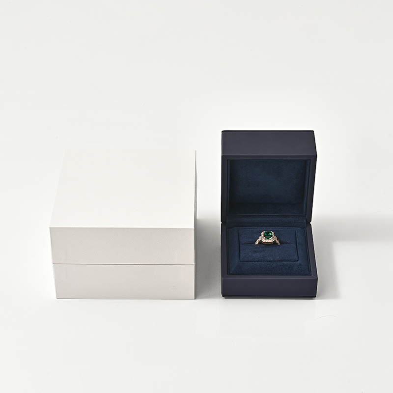 FANXI Custom Logo Top Quality Blue PU Leather Suede Insert Boxes Ring Necklace Bracelet Gift Packaging Plastic Jewelry Box