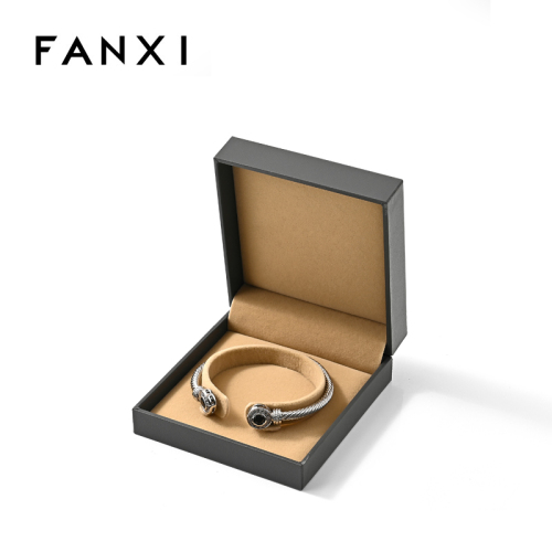 FANXI Custom Luxury Jewellery Packaging Box Ring Necklace Pendant Gift Boxes dark gray Leatherette Paper Jewelry Packing Box