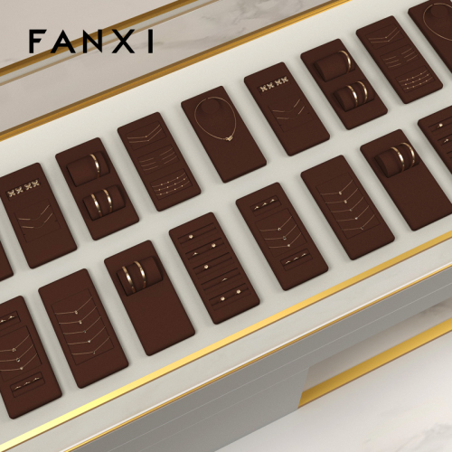 FANXI New Arrival Brown Jewellery Display Stand Set Ring Earrings Bracelet Necklace Holders For window counter
