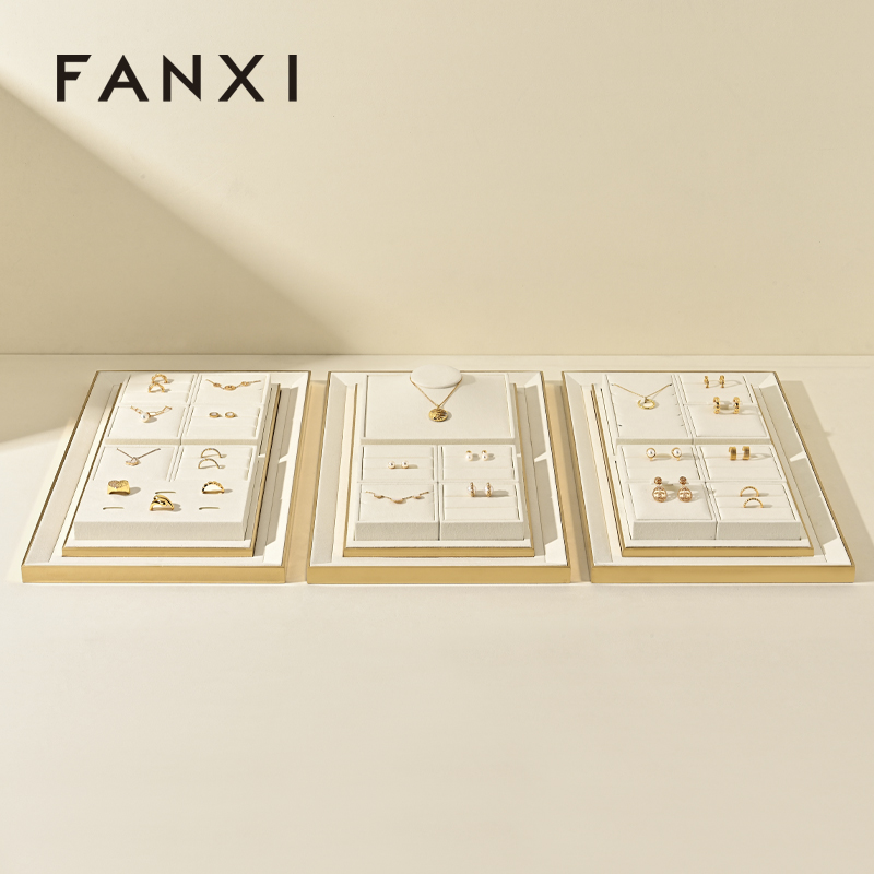 FANXI New arrival accept custom microfiber MDF jewelry display tray necklace rings display trays for jewelry showcase