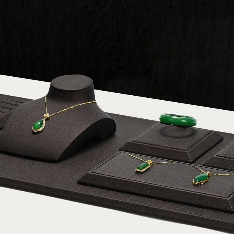 FANXI Newest Custom luxury jewelry Display plates with black pu leather for ring necklace Jewelry Window Display Sets