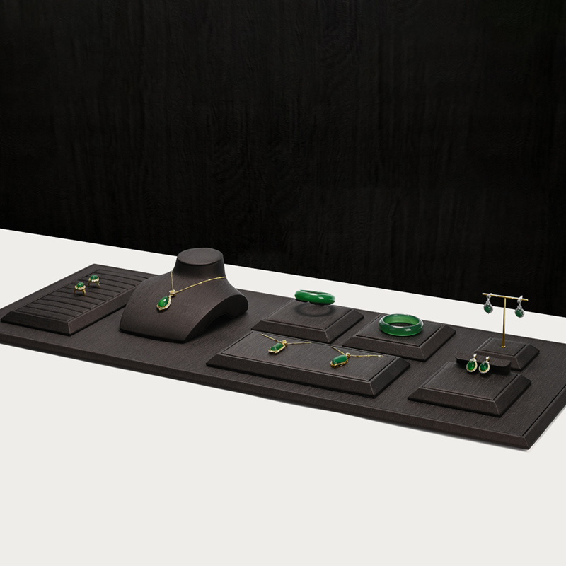 FANXI Newest Custom luxury jewelry Display plates with black pu leather for ring necklace Jewelry Window Display Sets
