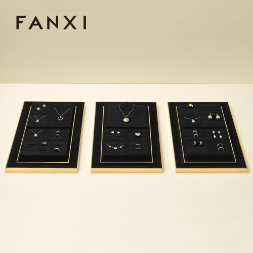 FANXI New arrival accept custom microfiber MDF jewelry display tray necklace rings display trays for jewelry showcase