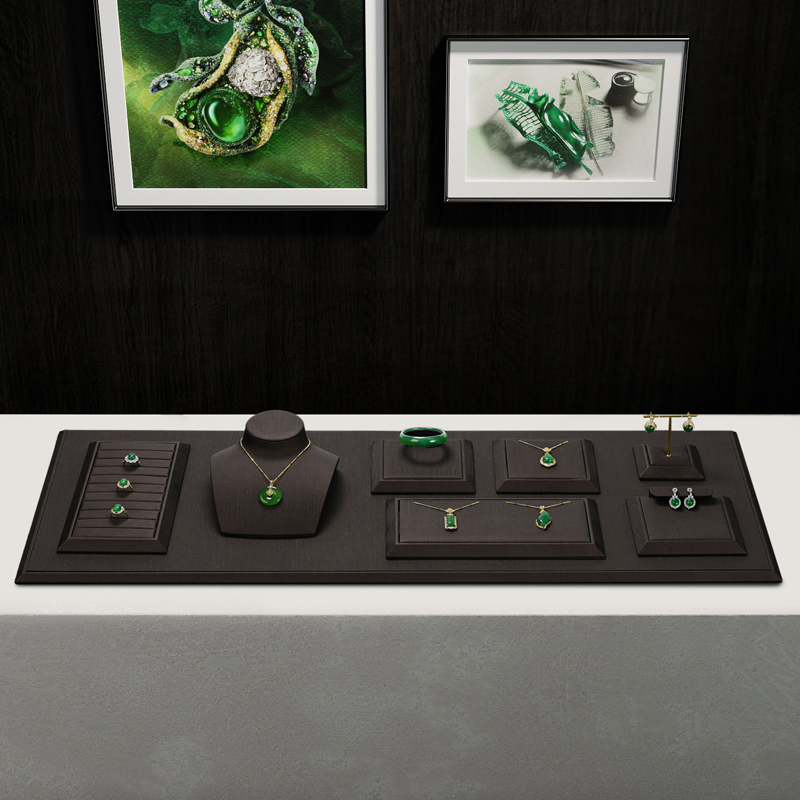 FANXI Newest Custom luxury jewelry Display plates with black pu leather for ring necklace Jewelry Window Display Sets