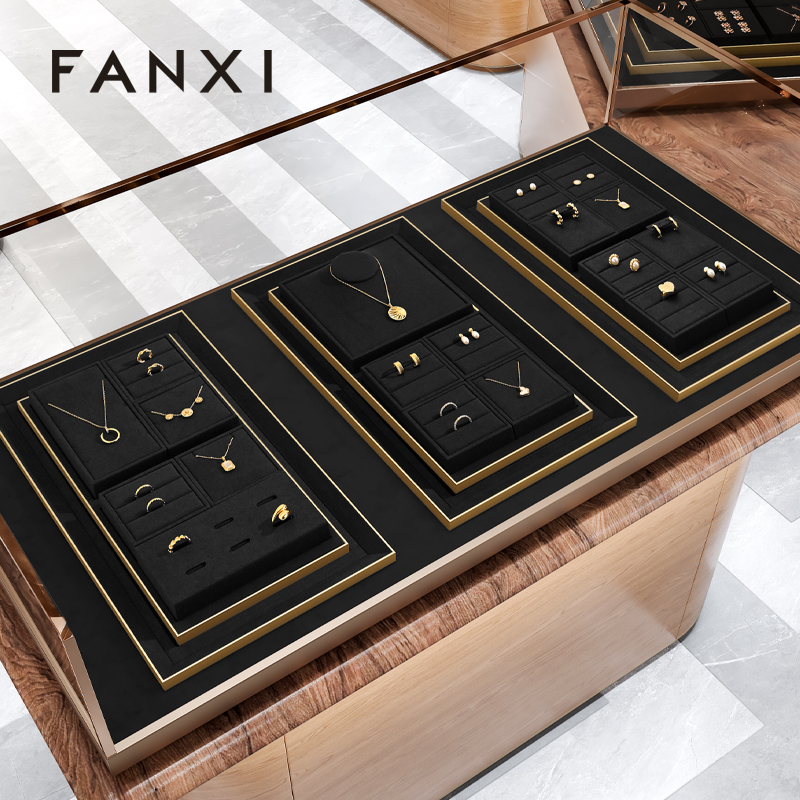 FANXI New arrival accept custom microfiber MDF jewelry display tray necklace rings display trays for jewelry showcase