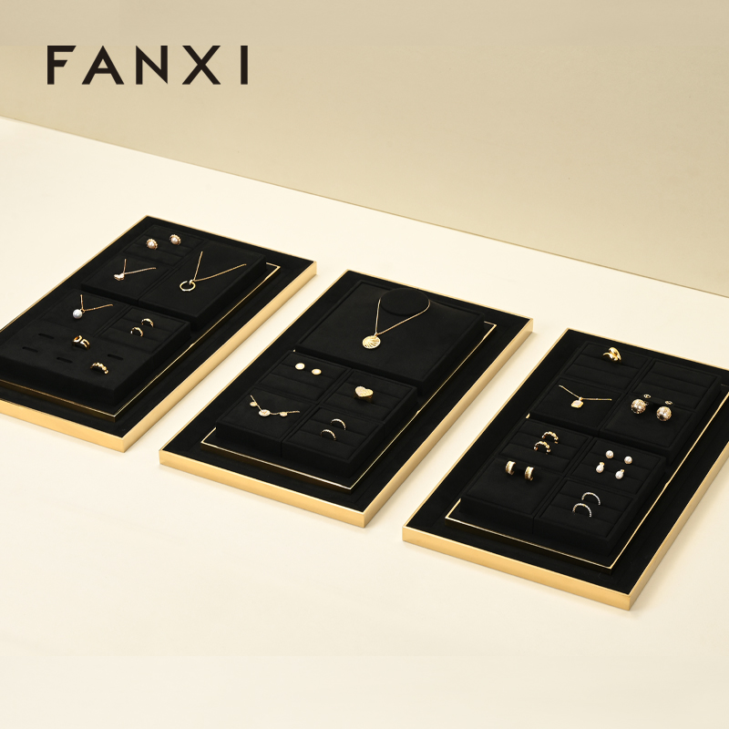 FANXI New arrival accept custom microfiber MDF jewelry display tray necklace rings display trays for jewelry showcase