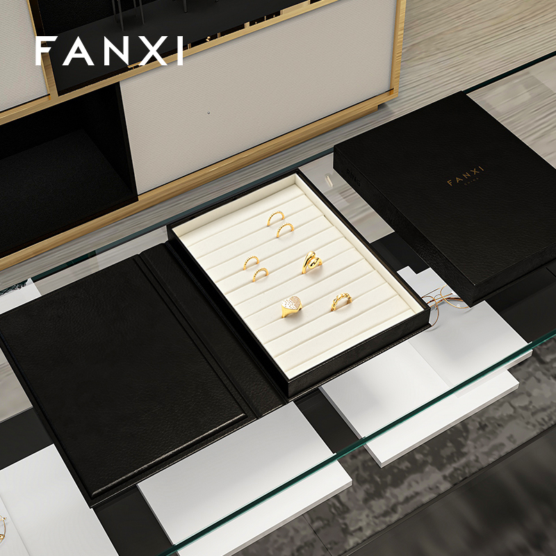 FANXI high end custom Microfiber jewelry tray white Necklace pendant display organizer ring tray for jewellery shops