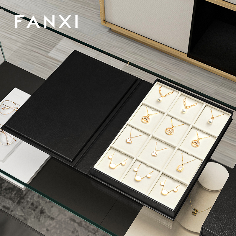 FANXI high end custom Microfiber jewelry tray white Necklace pendant display organizer ring tray for jewellery shops