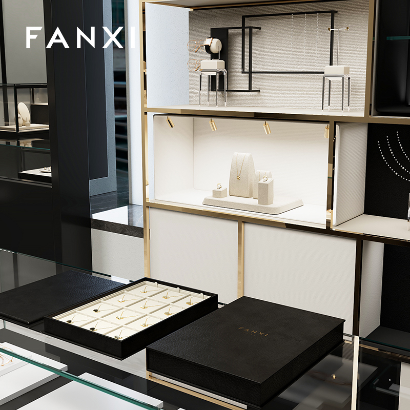 FANXI high end custom Microfiber jewelry tray white Necklace pendant display organizer ring tray for jewellery shops