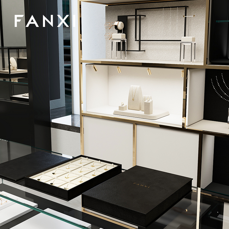 FANXI high end custom Microfiber jewelry tray white Necklace pendant display organizer ring tray for jewellery shops