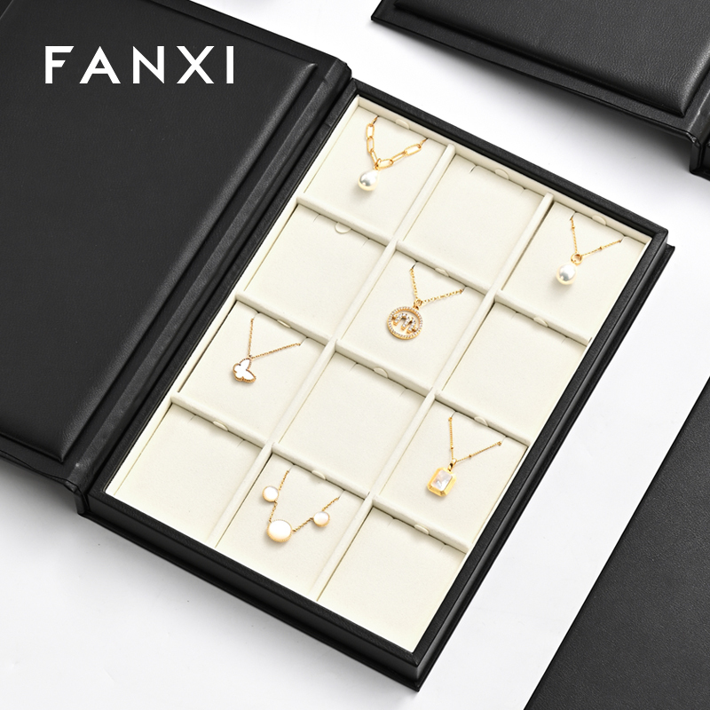 FANXI high end custom Microfiber jewelry tray white Necklace pendant display organizer ring tray for jewellery shops