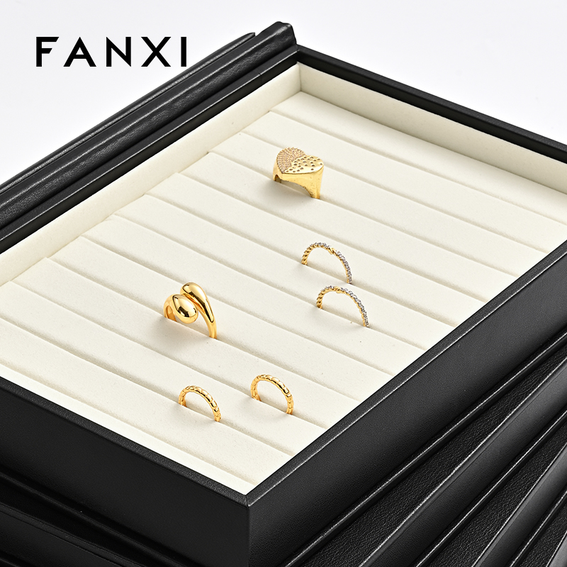 FANXI high end custom Microfiber jewelry tray white Necklace pendant display organizer ring tray for jewellery shops