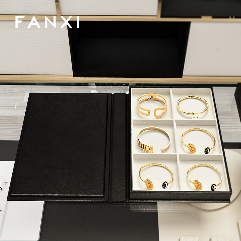 FANXI high end custom Microfiber jewelry tray white Necklace pendant display organizer ring tray for jewellery shops