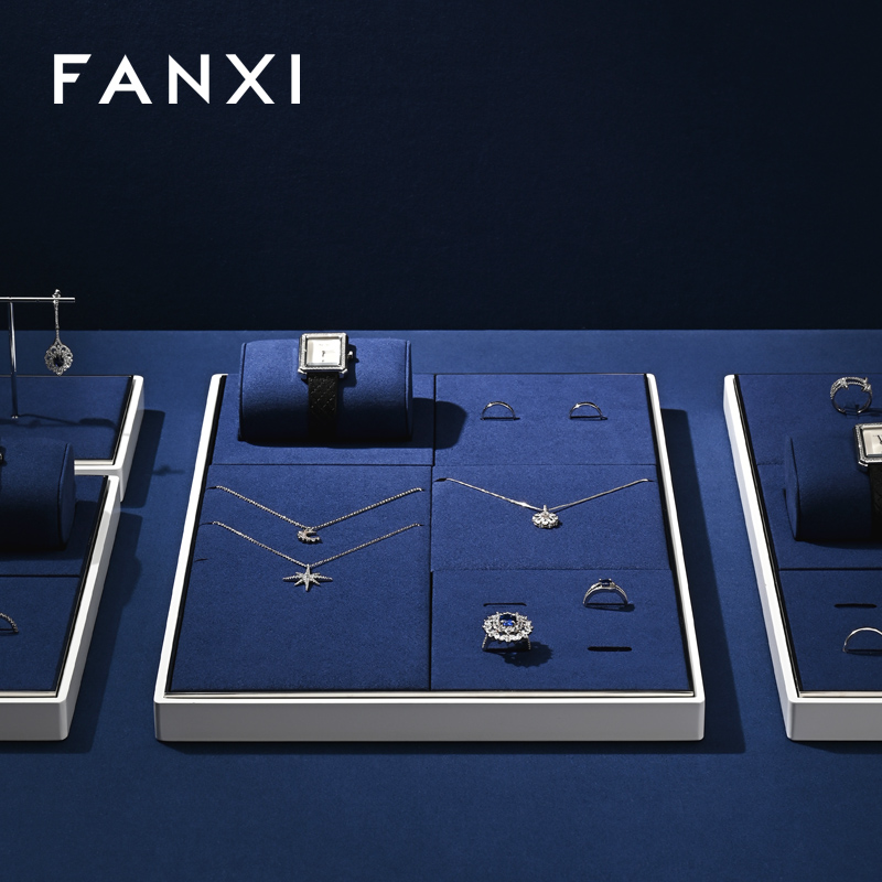 FANXI JS124 Fashion jewelry displays for store luxury Microfiber jewelry display props custom metal jewelry stand display set