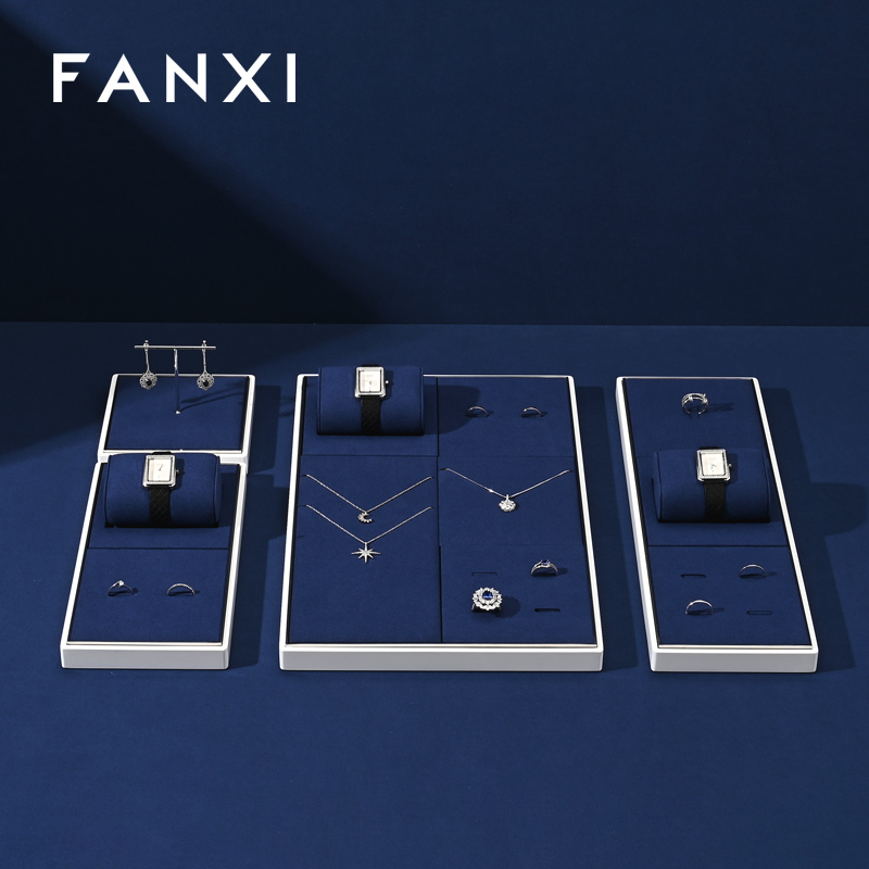 FANXI JS124 Fashion jewelry displays for store luxury Microfiber jewelry display props custom metal jewelry stand display set