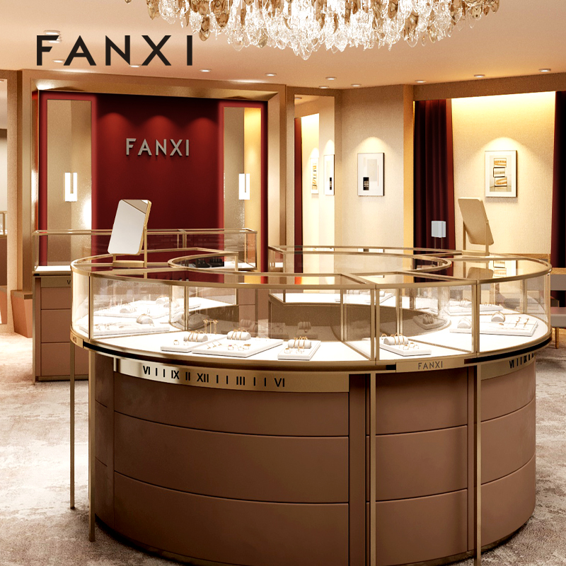 FANXI JS122 Fashion jewelry displays for store luxury Microfiber jewelry display props custom metal jewelry stand display set